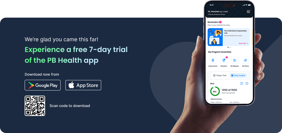 Experience a free 7-day trial of the PB Health app — download from Google Play or the App Store